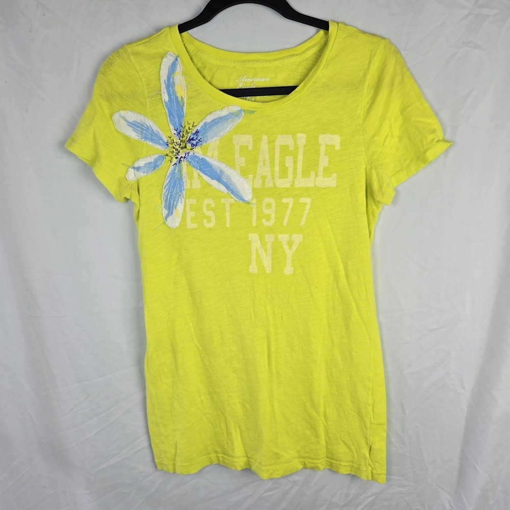 American‎ Eagle Skinny Shirt Large Neon 2010s Graphic Embellished Watercolor